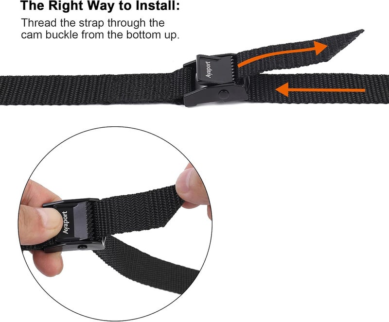 Ayaport Lashing Strap Tie Down Straps with Adjustable Cam Buckle Nylon Cinch Strap for Packing Cargo, Bike, Luggage Black 6 Pcs (Black, 0.75"x 24") - Image 4